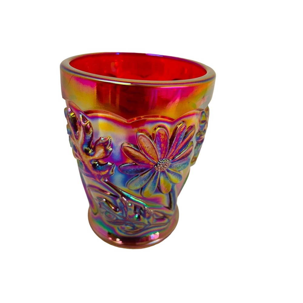 Vintage Fenton Carnival Glass Rose Bowl Vase Floral Pattern Iridescent Finish 4"